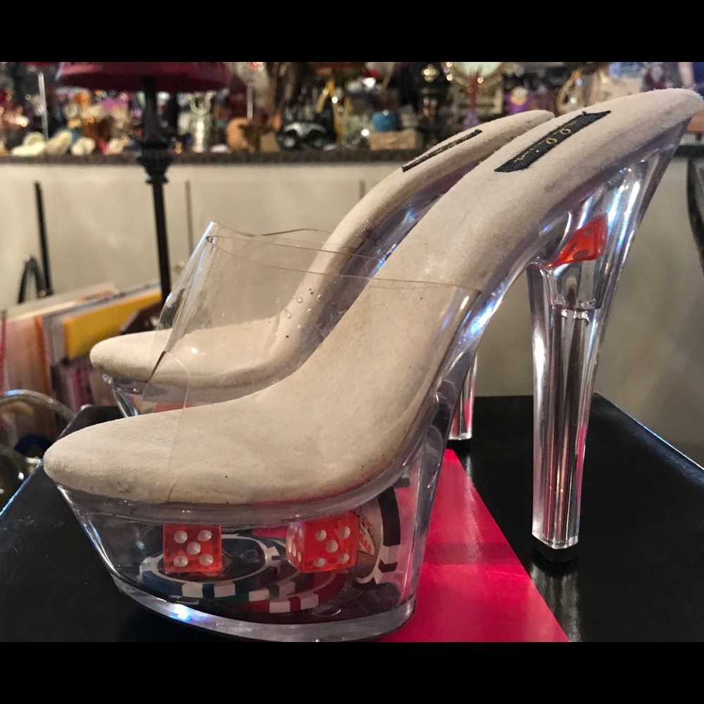 6 inch Dice Heels Slip Ons size 6